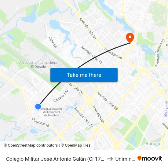 Colegio Militar José Antonio Galán (Cl 17 - Kr 103b) to Uniminuto map