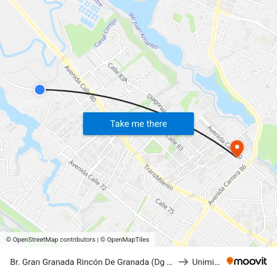 Br. Gran Granada Rincón De Granada (Dg 77b - Tv 119a) to Uniminuto map