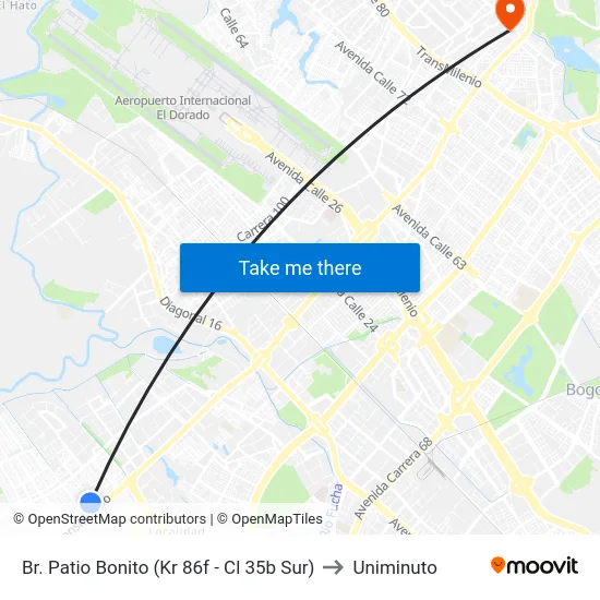 Br. Patio Bonito (Kr 86f - Cl 35b Sur) to Uniminuto map