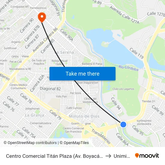 Centro Comercial Titán Plaza (Av. Boyacá - Cl 93) (B) to Uniminuto map