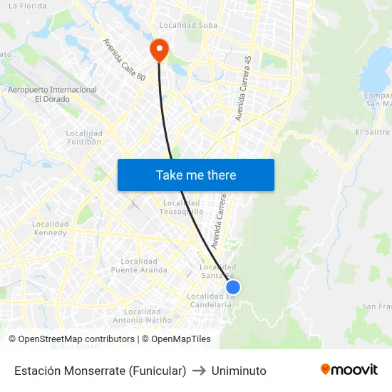 Estación Monserrate (Funicular) to Uniminuto map