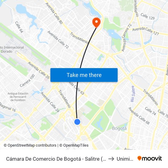 Cámara De Comercio De Bogotá - Salitre (Ac 26 - Kr 69) to Uniminuto map