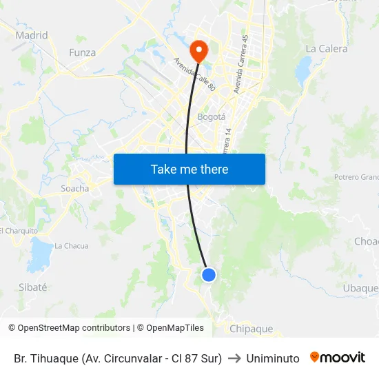 Br. Tihuaque (Av. Circunvalar - Cl 87 Sur) to Uniminuto map