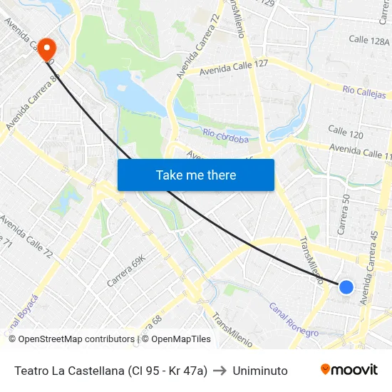 Teatro La Castellana (Cl 95 - Kr 47a) to Uniminuto map