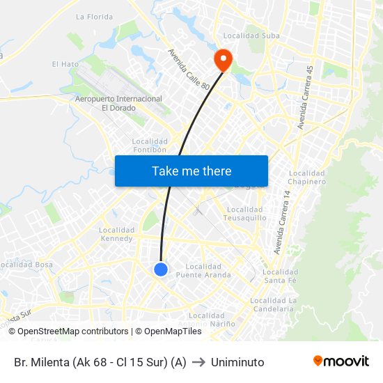 Br. Milenta (Ak 68 - Cl 15 Sur) (A) to Uniminuto map