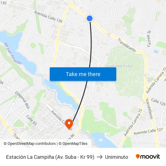Estación La Campiña (Av. Suba - Kr 99) to Uniminuto map