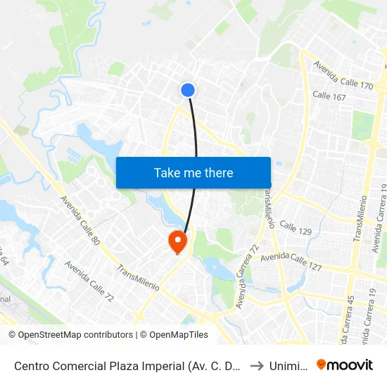 Centro Comercial Plaza Imperial (Av. C. De Cali - Cl 151c) to Uniminuto map