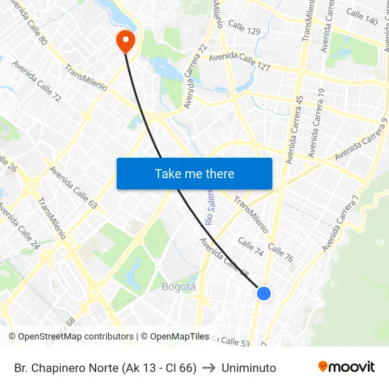 Br. Chapinero Norte (Ak 13 - Cl 66) to Uniminuto map