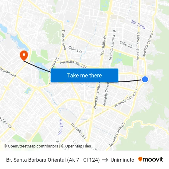 Br. Santa Bárbara Oriental (Ak 7 - Cl 124) to Uniminuto map