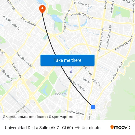 Universidad De La Salle (Ak 7 - Cl 60) to Uniminuto map