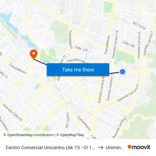 Centro Comercial Unicentro (Ak 15 - Cl 124) (B) to Uniminuto map