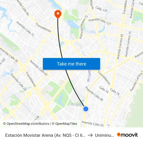 Estación Movistar Arena (Av. NQS - Cl 62) to Uniminuto map
