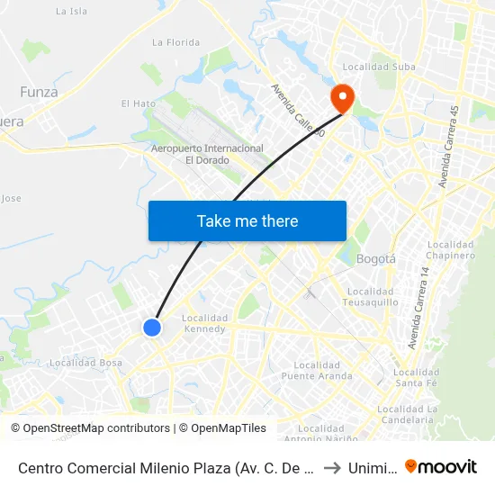 Centro Comercial Milenio Plaza (Av. C. De Cali - Cl 42f Sur) (A) to Uniminuto map