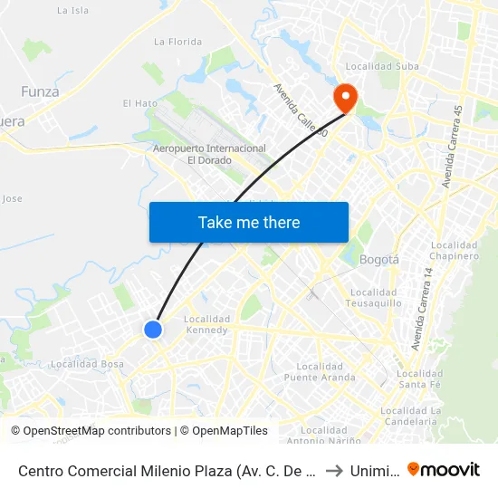 Centro Comercial Milenio Plaza (Av. C. De Cali - Cl 42f Sur) (B) to Uniminuto map