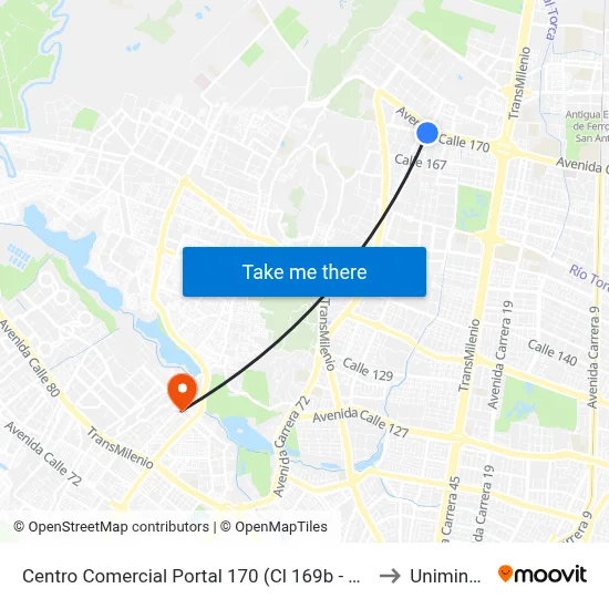 Centro Comercial Portal 170 (Cl 169b - Kr 58) to Uniminuto map
