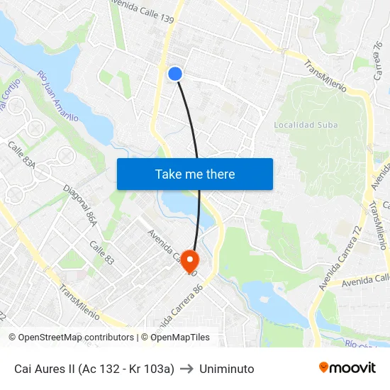 Cai Aures II (Ac 132 - Kr 103a) to Uniminuto map