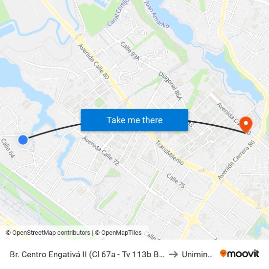 Br. Centro Engativá II (Cl 67a - Tv 113b Bis) (A) to Uniminuto map