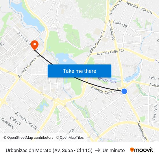 Urbanización Morato (Av. Suba - Cl 115) to Uniminuto map