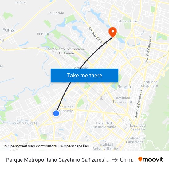 Parque Metropolitano Cayetano Cañizares (Av. A. Mejía - Cl 38 Sur) to Uniminuto map