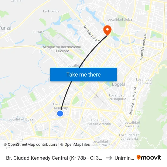 Br. Ciudad Kennedy Central (Kr 78b - Cl 35c Sur) (A) to Uniminuto map