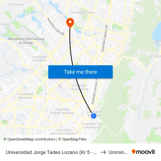 Universidad Jorge Tadeo Lozano (Kr 5 - Cl 22) to Uniminuto map