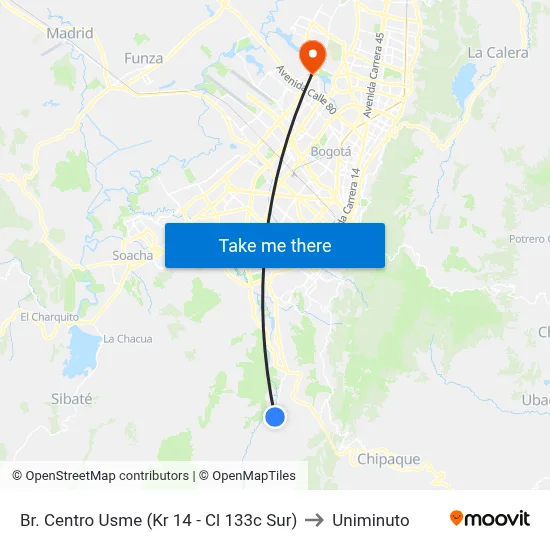 Br. Centro Usme (Kr 14 - Cl 133c Sur) to Uniminuto map
