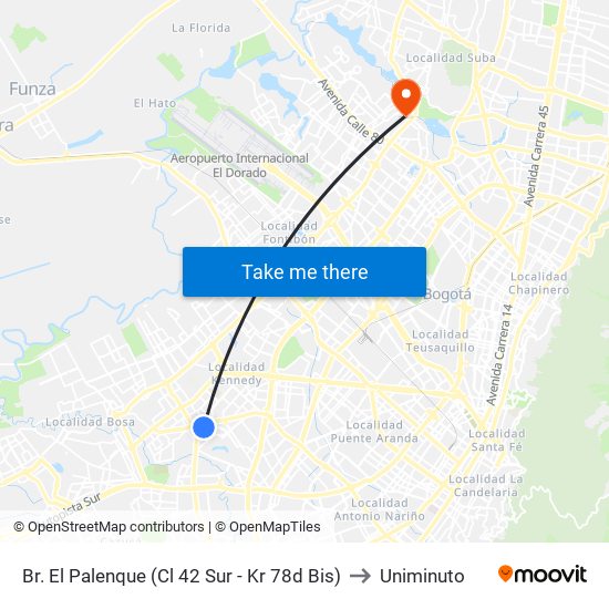 Br. El Palenque (Cl 42 Sur - Kr 78d Bis) to Uniminuto map