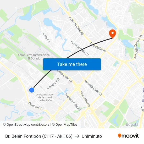 Br. Belén Fontibón (Cl 17 - Ak 106) to Uniminuto map