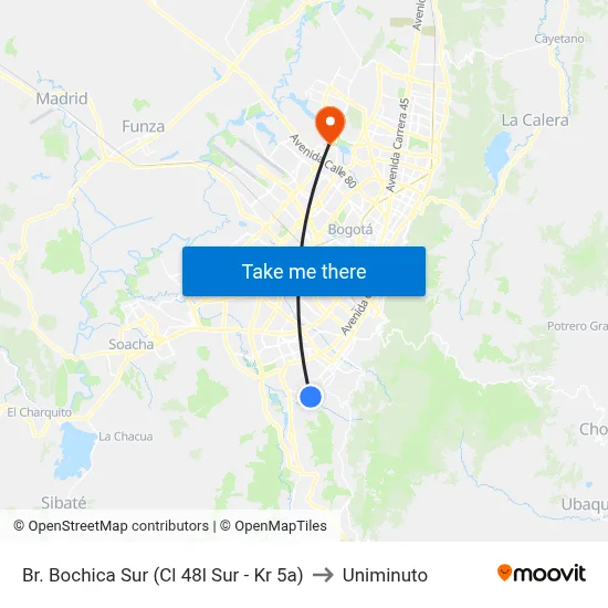 Br. Bochica Sur (Cl 48l Sur - Kr 5a) to Uniminuto map