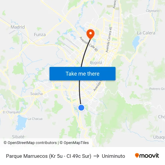 Parque Marruecos (Kr 5u - Cl 49c Sur) to Uniminuto map