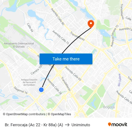 Br. Ferrocaja (Ac 22 - Kr 88a) (A) to Uniminuto map