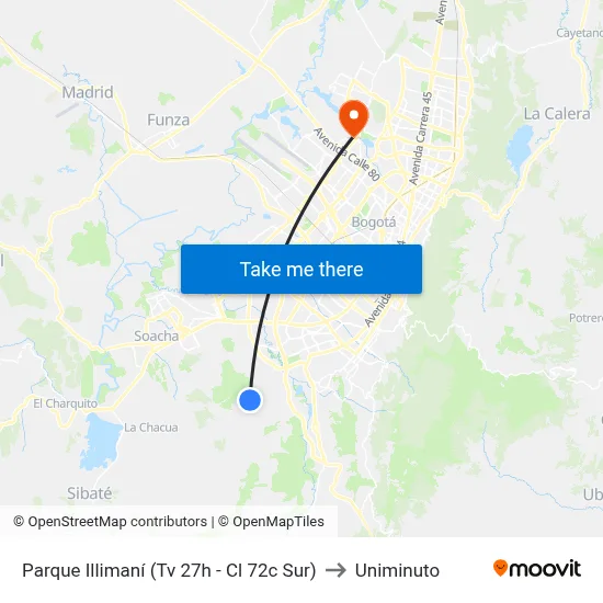 Parque Illimaní (Tv 27h - Cl 72c Sur) to Uniminuto map