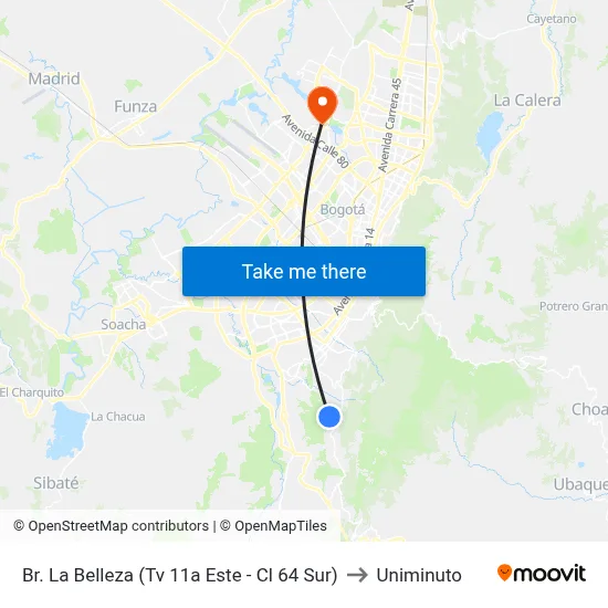 Br. La Belleza (Tv 11a Este - Cl 64 Sur) to Uniminuto map