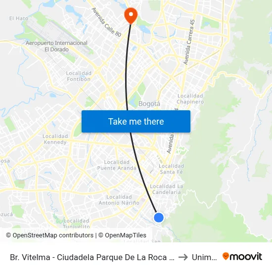 Br. Vitelma - Ciudadela Parque De La Roca (Kr 8 Este - Cl 6f Sur) to Uniminuto map