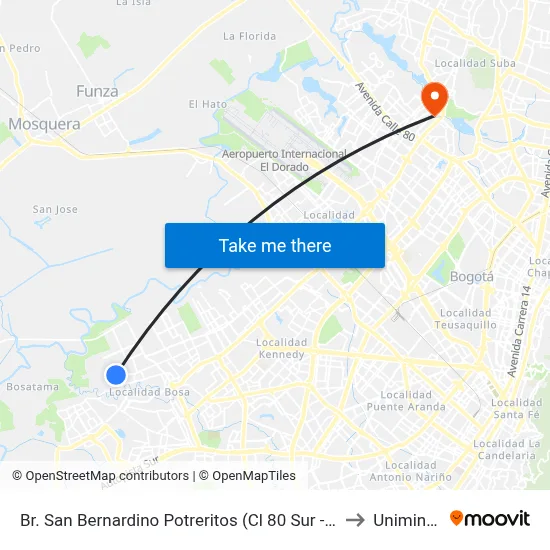 Br. San Bernardino Potreritos (Cl 80 Sur - Kr 88j) to Uniminuto map