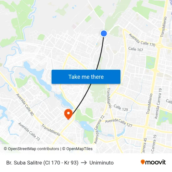 Br. Suba Salitre (Cl 170 - Kr 93) to Uniminuto map
