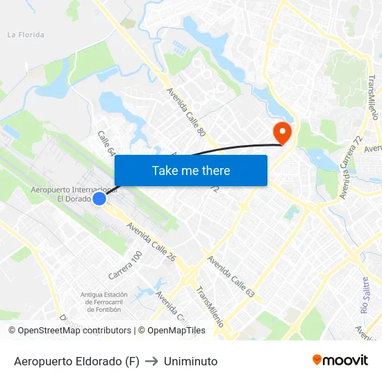 Aeropuerto Eldorado (F) to Uniminuto map