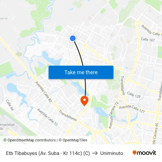 Etb Tibabuyes (Av. Suba - Kr 114c) (C) to Uniminuto map
