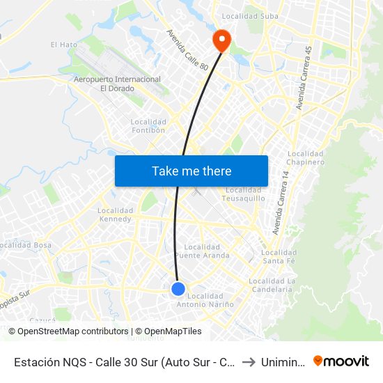 Estación NQS - Calle 30 Sur (Auto Sur - Cl 30 Sur) to Uniminuto map