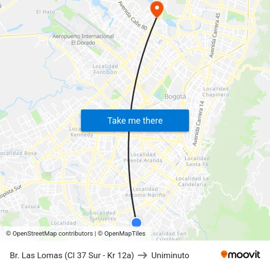 Br. Las Lomas (Cl 37 Sur - Kr 12a) to Uniminuto map