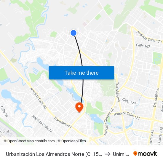 Urbanización Los Almendros Norte (Cl 152b - Kr 114d) to Uniminuto map