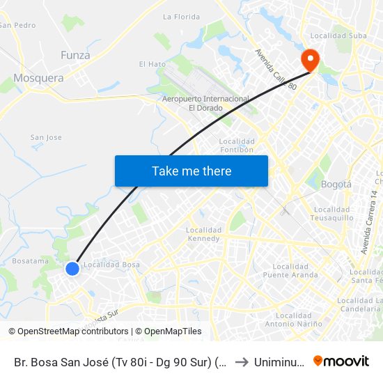 Br. Bosa San José (Tv 80i - Dg 90 Sur) (A) to Uniminuto map