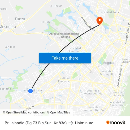 Br. Islandia (Dg 73 Bis Sur - Kr 83a) to Uniminuto map