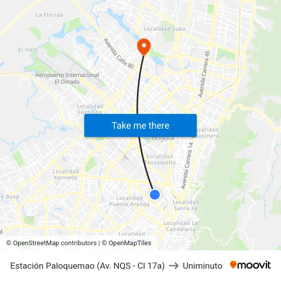 Estación Paloquemao (Av. NQS - Cl 17a) to Uniminuto map