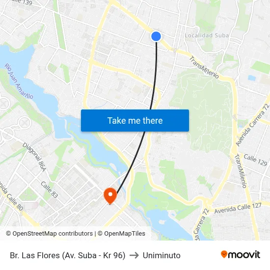 Br. Las Flores (Av. Suba - Kr 96) to Uniminuto map