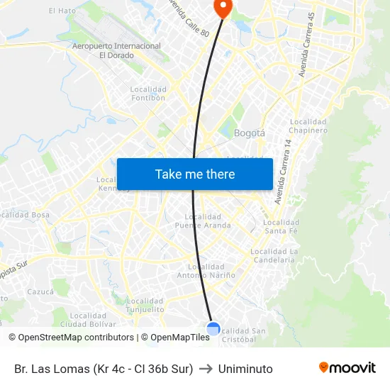 Br. Las Lomas (Kr 4c - Cl 36b Sur) to Uniminuto map