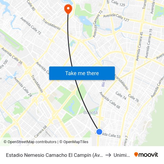 Estadio Nemesio Camacho El Campín (Av. NQS - Cl 53) to Uniminuto map