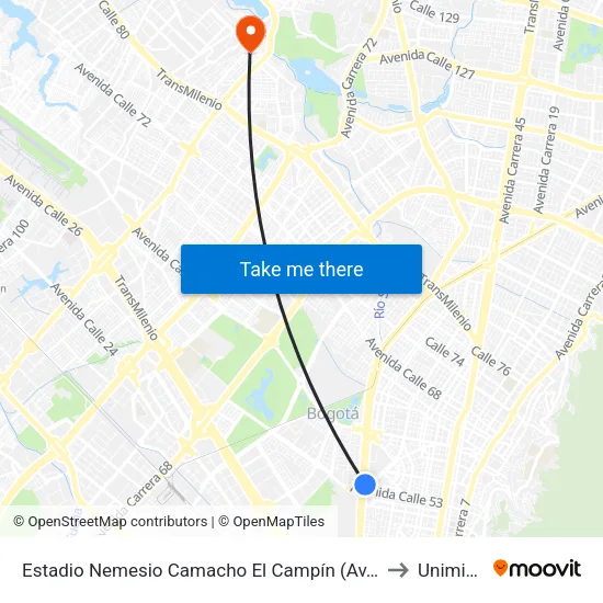 Estadio Nemesio Camacho El Campín (Av. NQS - Cl 53) to Uniminuto map