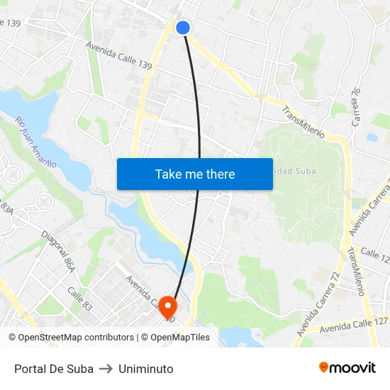 Portal De Suba to Uniminuto map