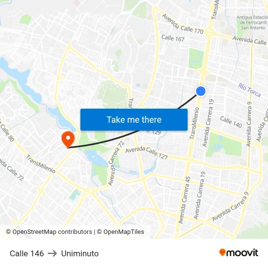 Calle 146 to Uniminuto map